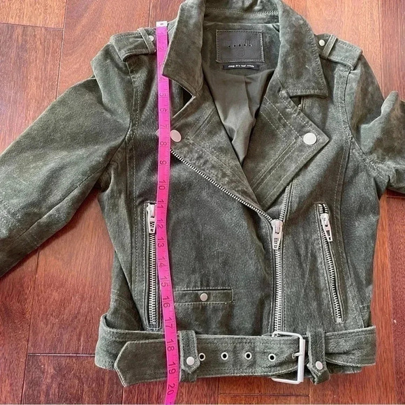 Blank NYC Free People Green Suede Moto Jacket 100% Leather Boho Womens Coat XS - Picture 15 of 16